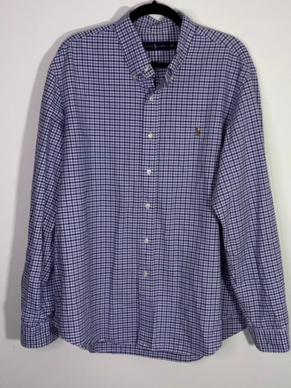 Men's Polo Ralph Lauren Navy Purple Gingham Plaid Long Sleeve Button Down XXL